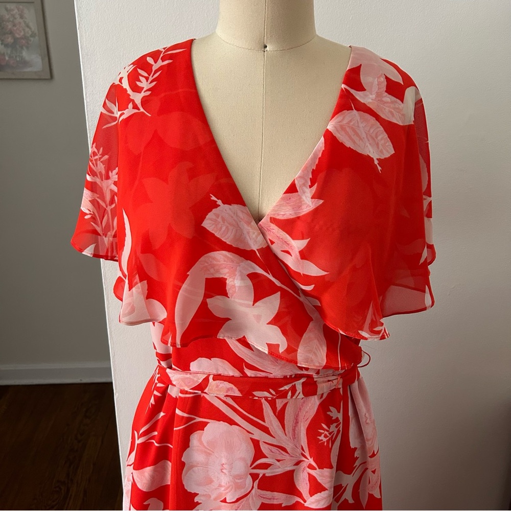 Red Floral Wrap Dress